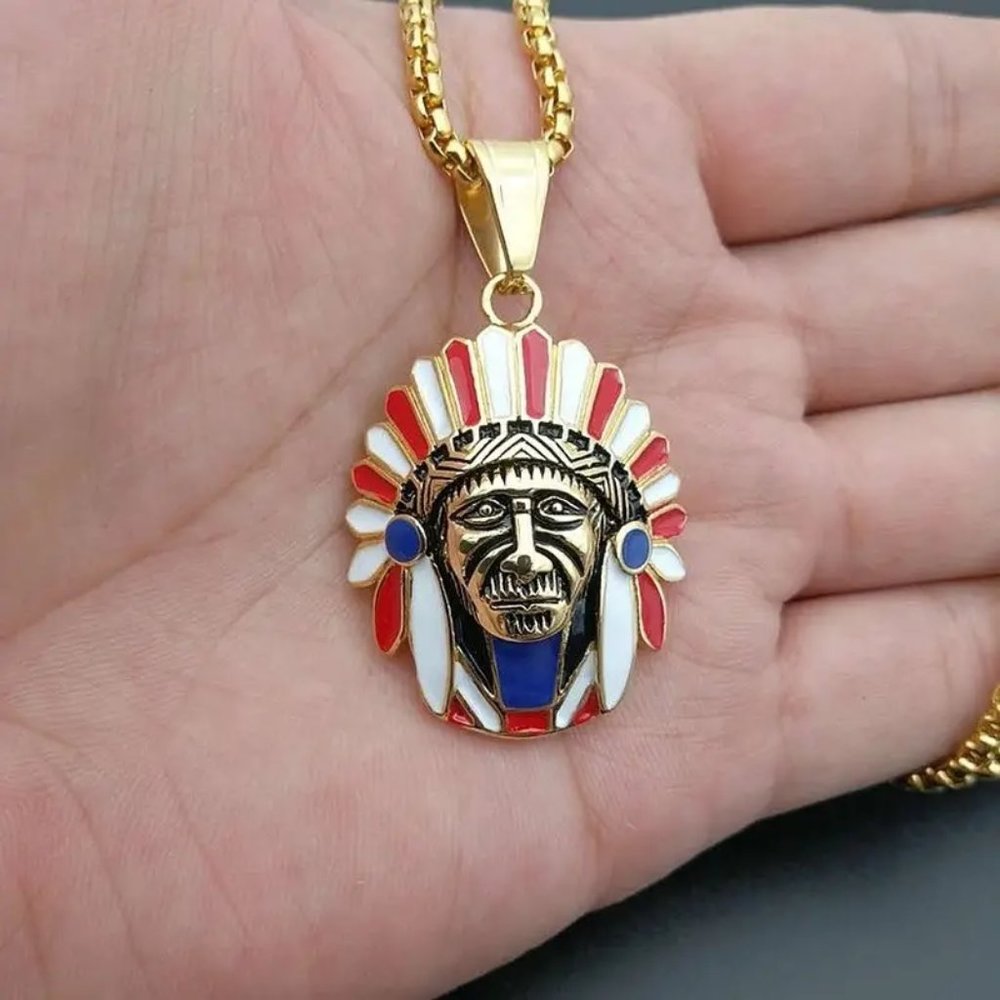Hip Hop Jewelry Gold Plated Native American Indian Pendant Necklace